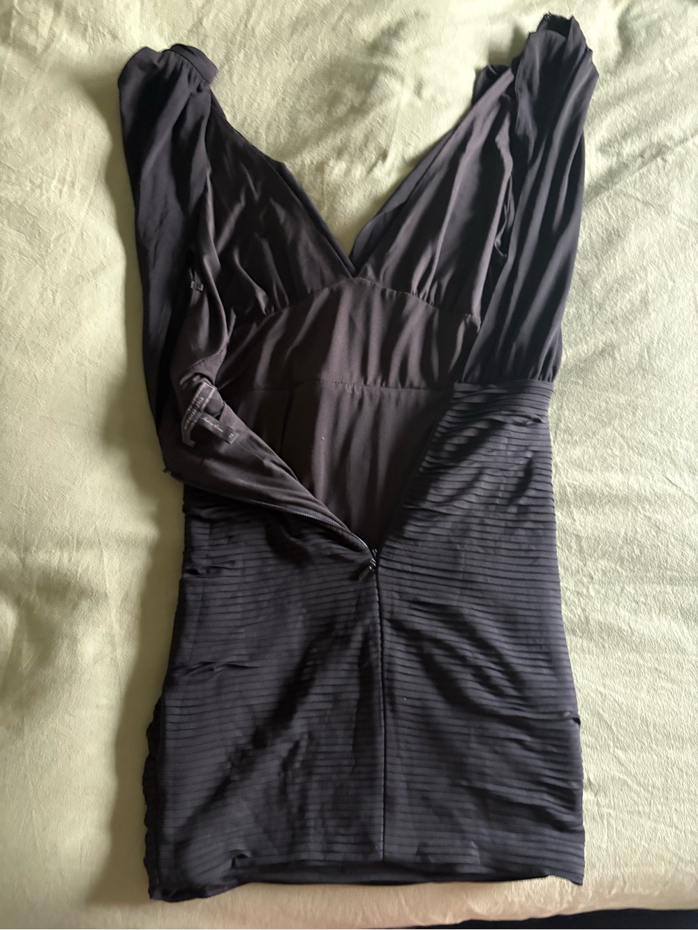 BCBGMaxAzria Black Plunging V-Neck Ruched Mini Dress - Picture 5 of 11